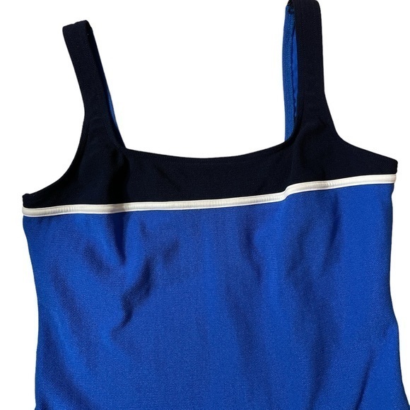 Lands’ End Women’s Blue Navy‎ Color block Tankini Swim Top Size 16 Made in USA - Picture 2 of 7